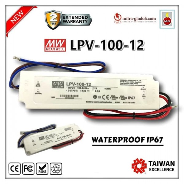 Power Supply Trafo Meanwell LPV-100-12 DC 12V 8.3A 100W | Mean Well (Waterproof)
